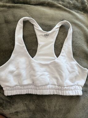 ALO Yoga White Racerback Sports Bra with Printed Logo